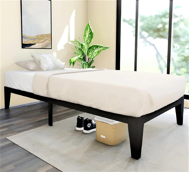 FIRSTHOMES Twin Bed Frame, Metal Platform, 12 inch, Black- $30