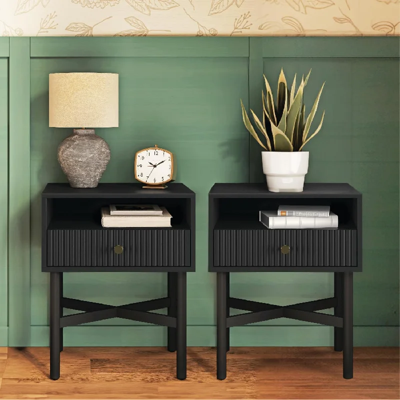 Fluted Modern Nightstand Set of 2 - Living Room and Bedroom Furniture - $120