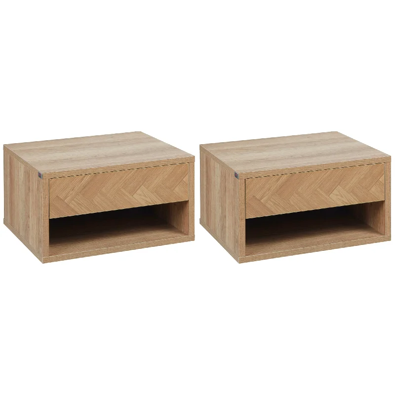 Homcom Set of Two Floating Bedside Tables - Wood-Effect