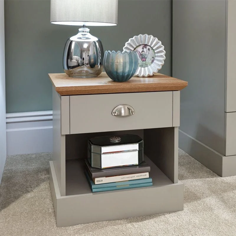 Kendal Bedside Table Grey 1 Shelf 1 Drawer