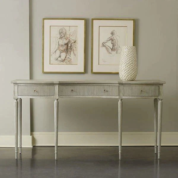 Modern History Antique Grey Ribbed Drawer Console