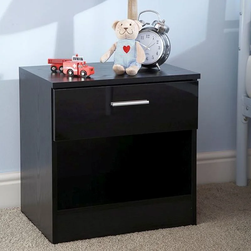 Ottawa Bedside Table Black 1 Shelf 1 Drawer