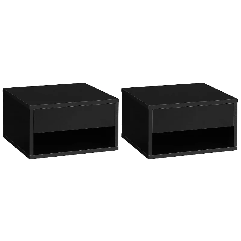 Set of Two Floating Bedside Tables - High Gloss Black