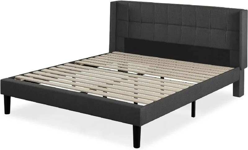 ZINUS Dori Upholstered Platform Bed Frame with Wingback Headboard, King - $145