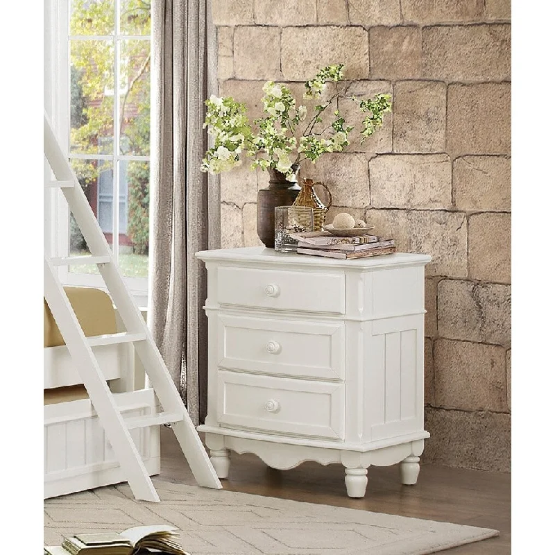 Classic Traditional White Finish 3 Drawers Nightstand Accents Wooden