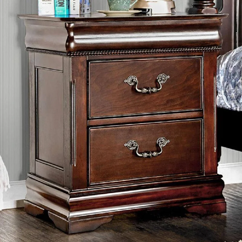 Solid Wood 2-Drawers Hidden Top Drawer Intricate Accents Bedside Table Bedroom