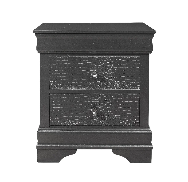 24" Gray Shagreen Two Drawer Solid Wood Nightstand