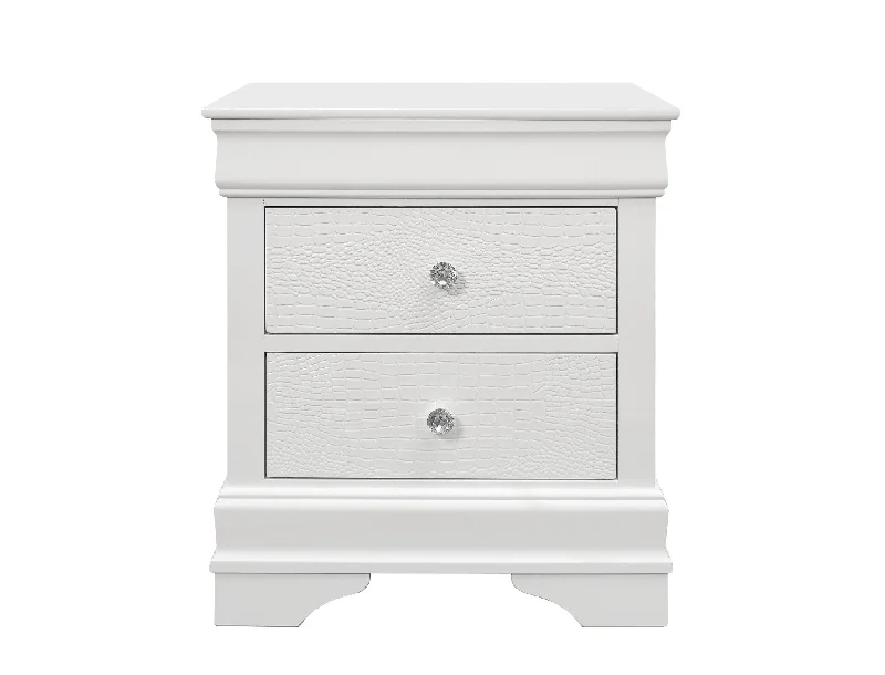 24" White Shagreen Two Drawer Solid Wood Nightstand