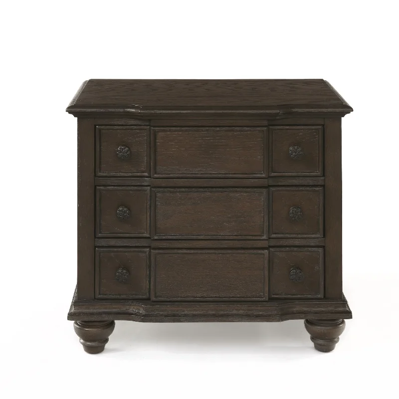 26" Brown Three Drawers Solid Wood Nightstand