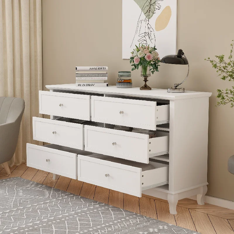 6-Drawer Dresser for Bedroom Display Wood Storage Chest of 6 Drawers Cabinet