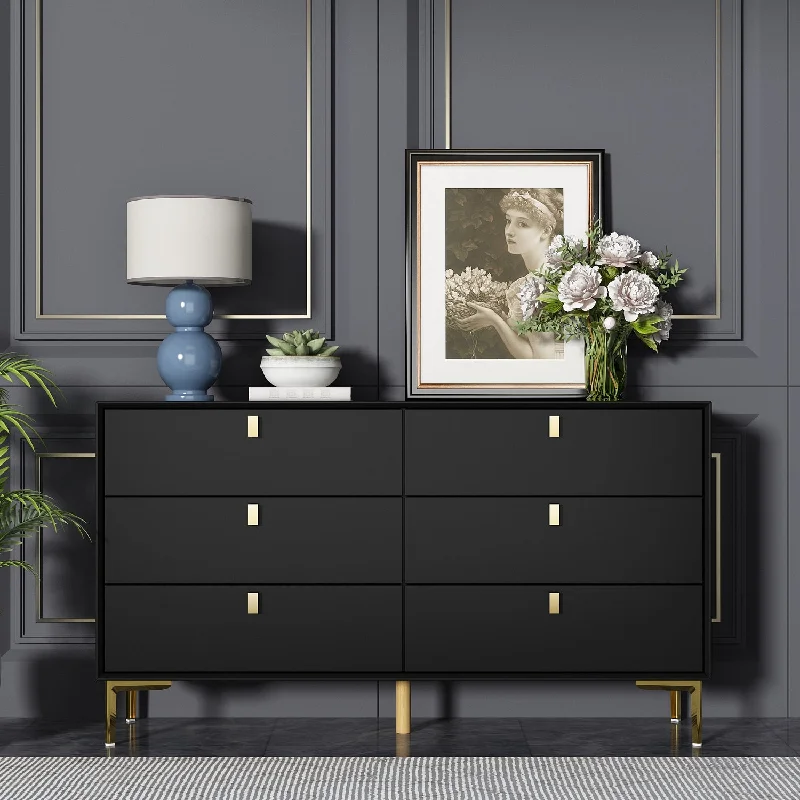 6-Drawer Dresser Buffet Sideboard for Home Storage with Metal Legs