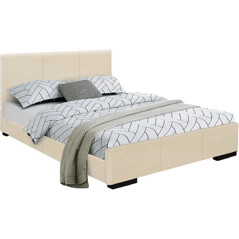 Black Solid and Manufactured Wood King Upholstered Faux Leather Bed Frame