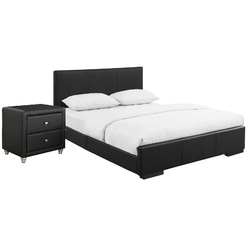 Black Solid and Manufactured Wood King Upholstered Faux Leather Bed Frame