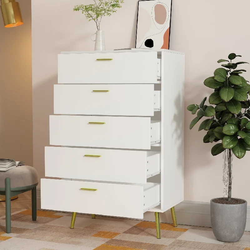 Contemporary Chest Cabinet Versatile Dresser with 5 Large Storage Space Drawers