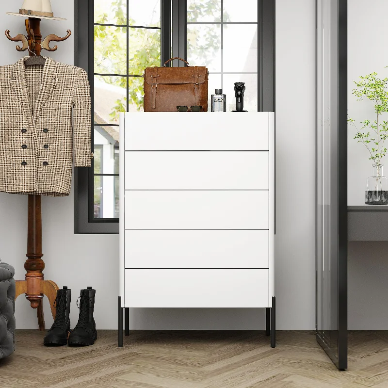 Dresser Chest Of Drawer with Glass Top and Jewelry Storage - 5 Drawers