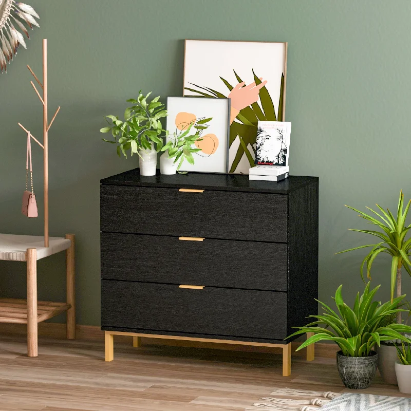 Vertical Chest 3-Drawer Nightstand Dresser Storage Sideboard with Metal Legs for Bedroom