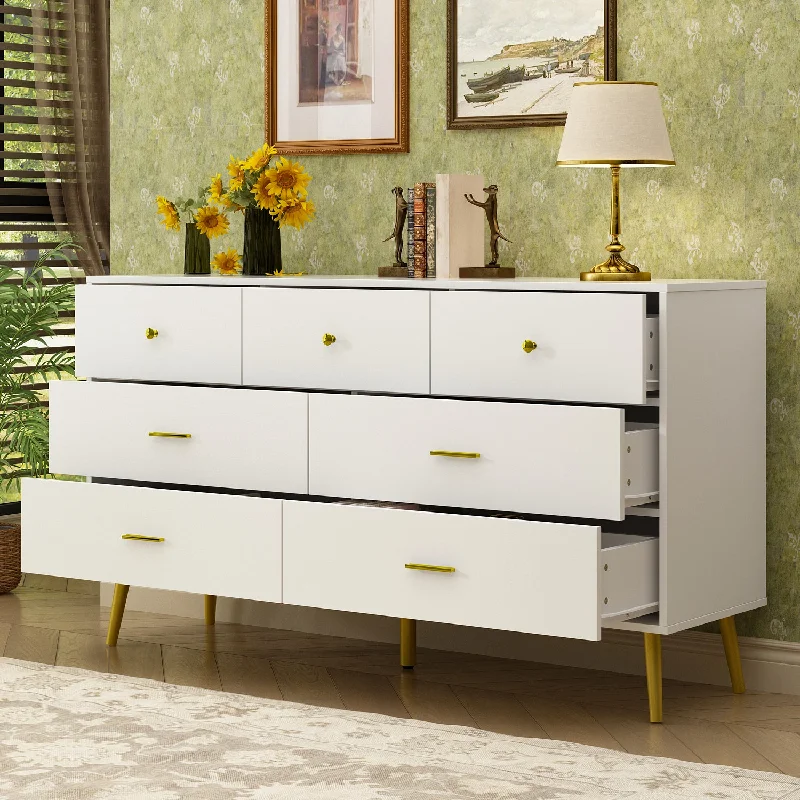 Modern 6-Drawer Double Dresser Seaside Cabinet with Metal Legs