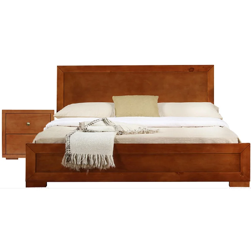 Moma Walnut Wood Platform Queen Bed With Two Nightstands