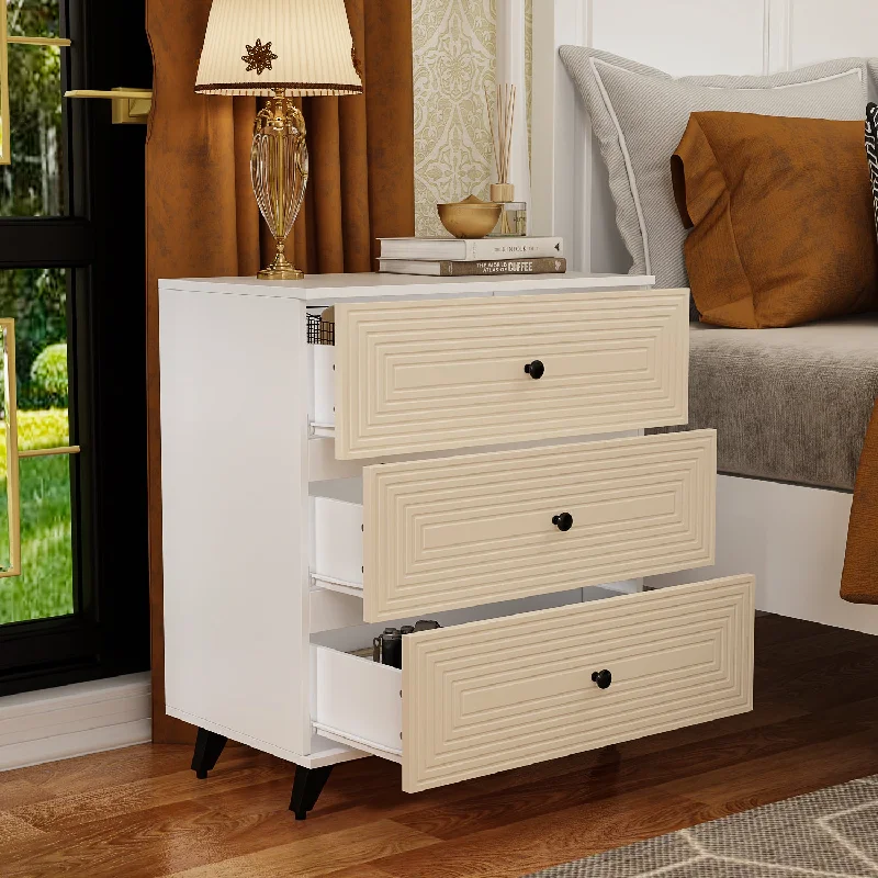 Nightstand Bedroom Sideboard 3-Drawer Dresser Chest of 3 Drawers Organizer