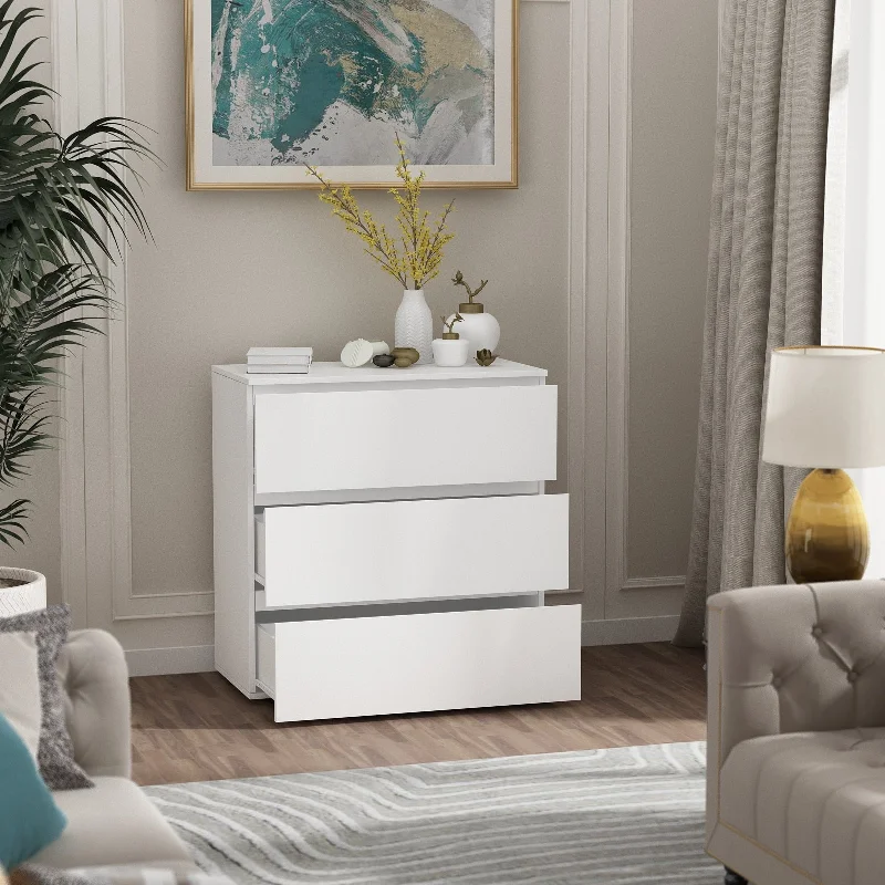 Chest of 3 Drawers Storage Dresser White Sideboard with 3 Drawers No-Handle Organizer