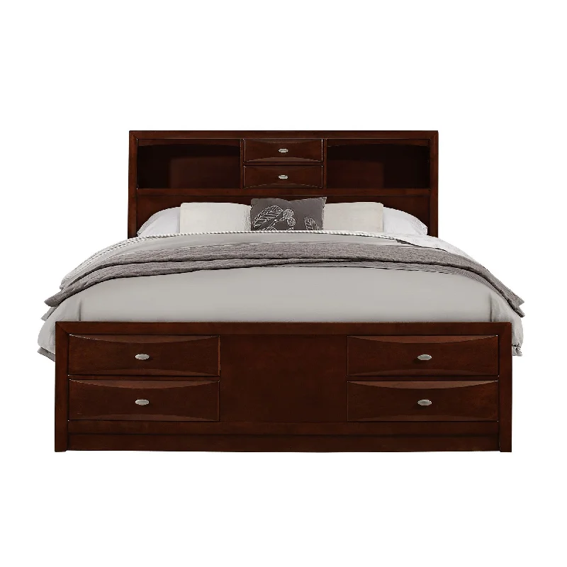 Solid Wood Queen Merlot Eight Drawers Bed