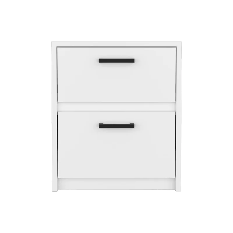 19" White Two Drawer Faux Wood Nightstand