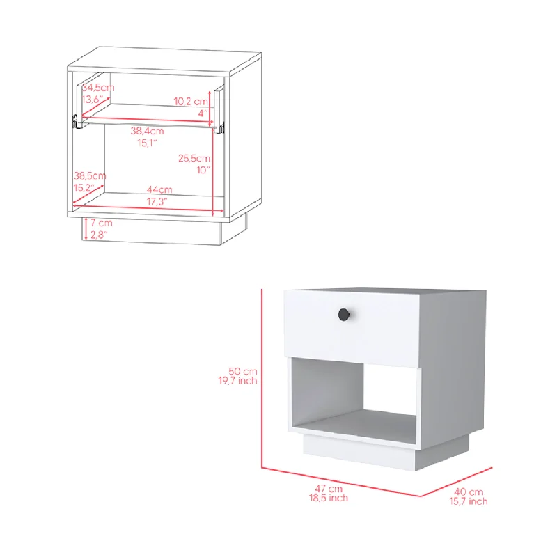 20" White One Drawer Faux Wood Nightstand