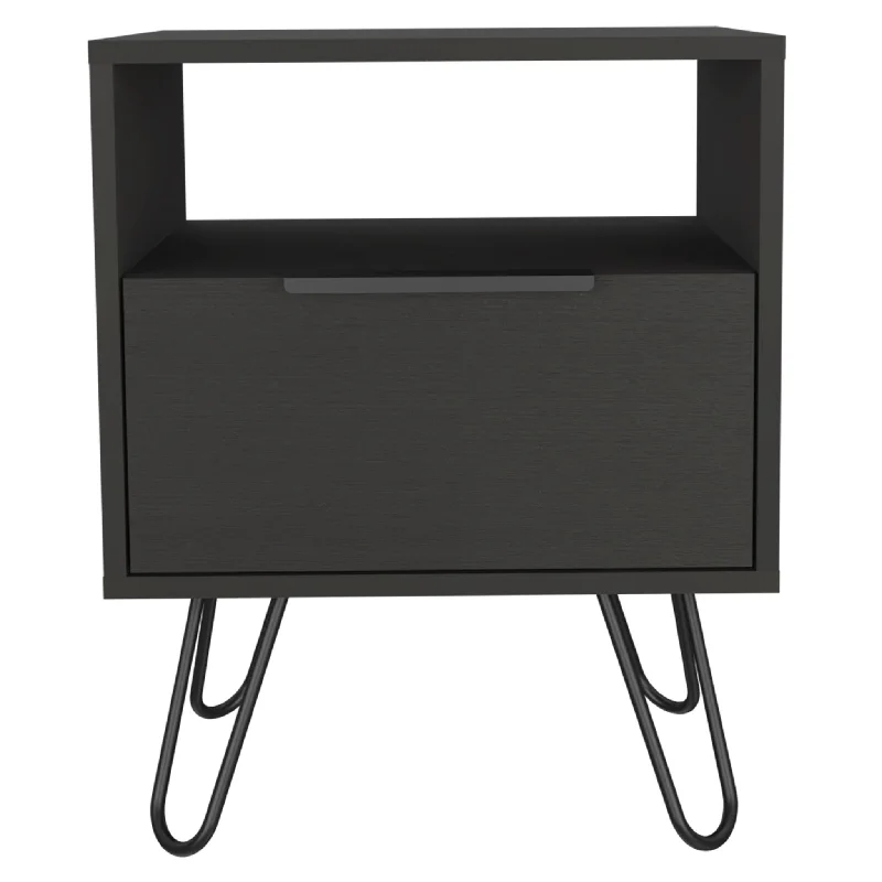 22" Black Faux Wood Nightstand With Storage