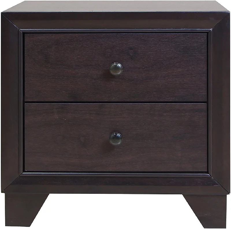 22" Espresso Two Drawers Solid Wood Nightstand