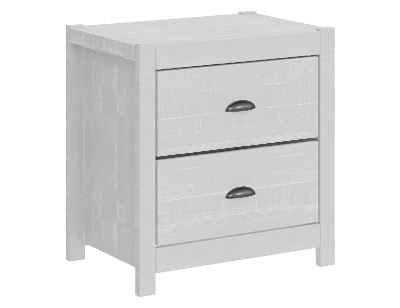 24" White Distressed Solid Wood Two Drawer Nightstand