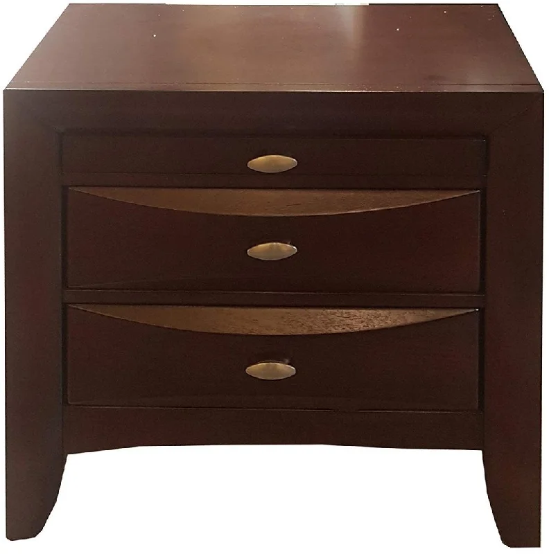 25" Espresso Three Drawers Solid Wood Nightstand