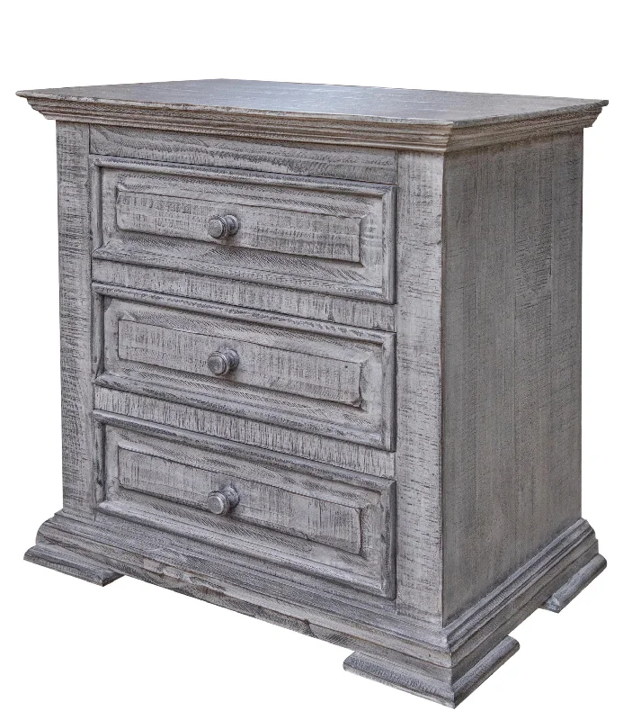 32" Gray Three Drawer Nightstand