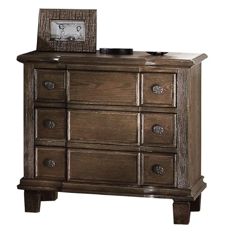 Baudouin 3 Drawer Wooden Nightstand In Weathered Oak