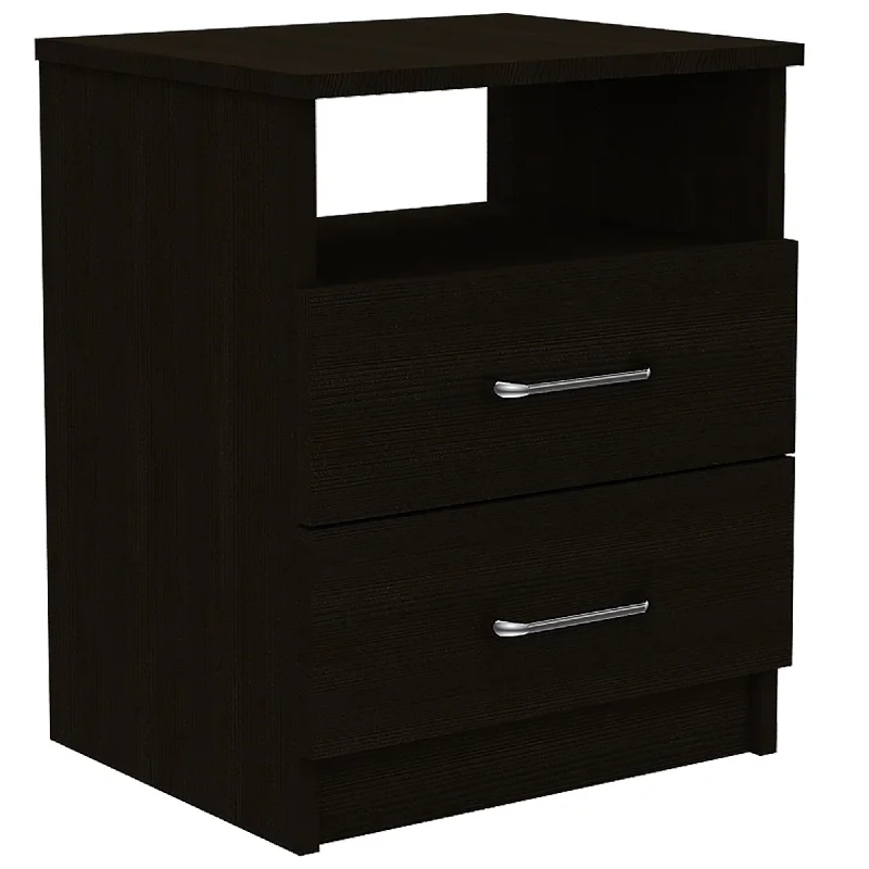 Brown Open Compartment Two Drawer Nightstand