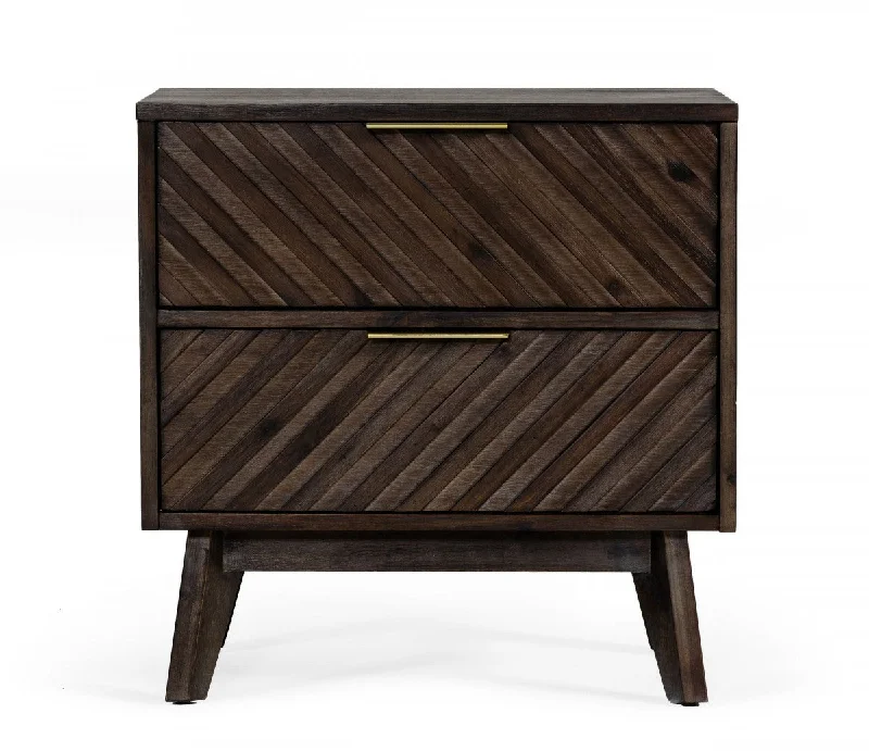 Classic Chevron Dark Brown Nightstand with Two Drawers