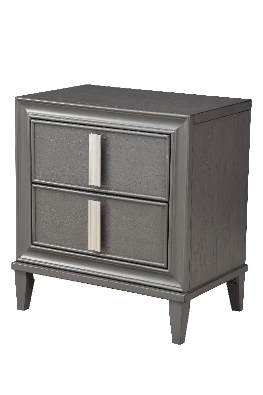 29" Dark Gray Two Drawer Contemporary Wood Nightstand