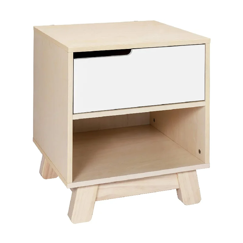 Hudson Nightstand With Usb Port In Washed Natural And White, 1 Drawer And Stor