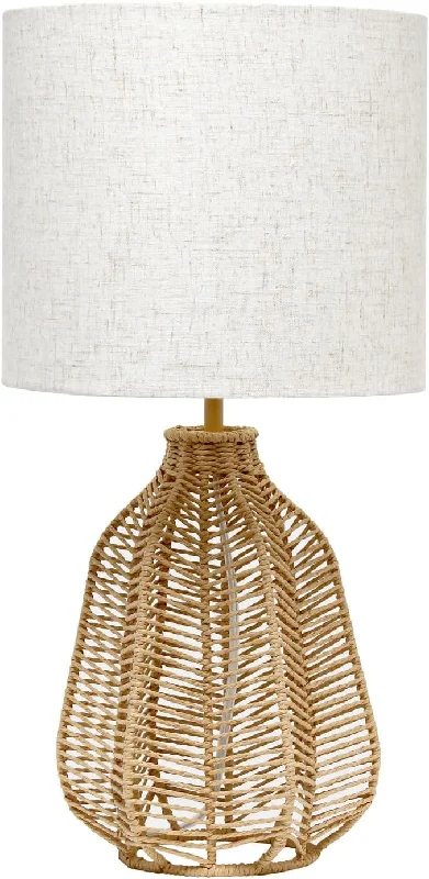 LT2106-NAT 21" Tall Boho Coastal Inspired Rustic Paper Rope Rattan Wicker Look Standard Table Desk Nightstand Lamp with Light Beige Fabric Linen Shade, Natural