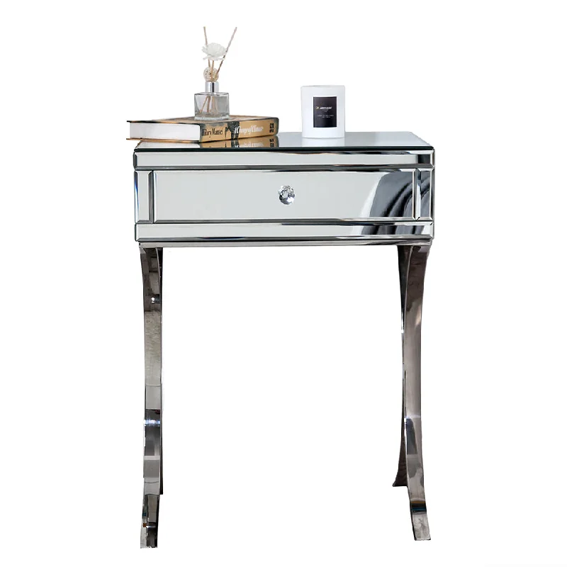 Mirrored Silver Finish Nightstand Drawer