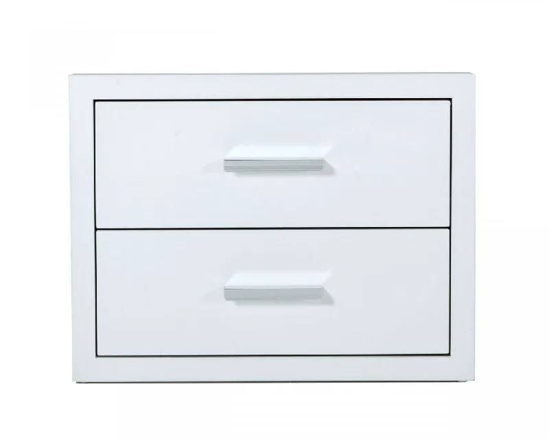 Modern Glossy White Box Nightstand with Two Drawers