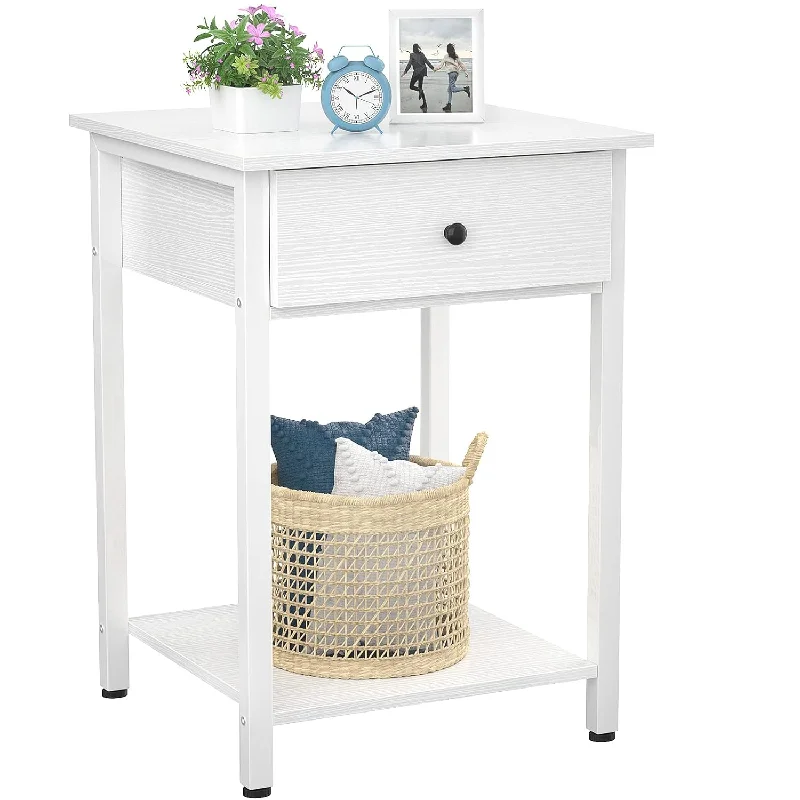 Nightstand White End Table Side Table With Drawer And Storage Shelf Wood Night