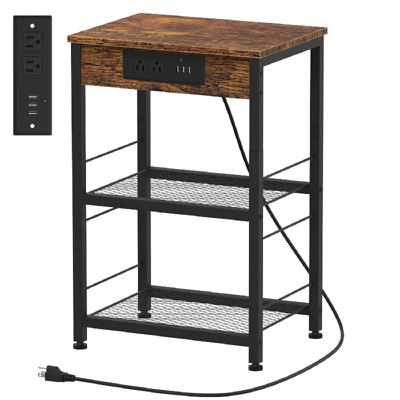 Nightstand With Charging Station Brown End Side Table With Usb Ports And Power