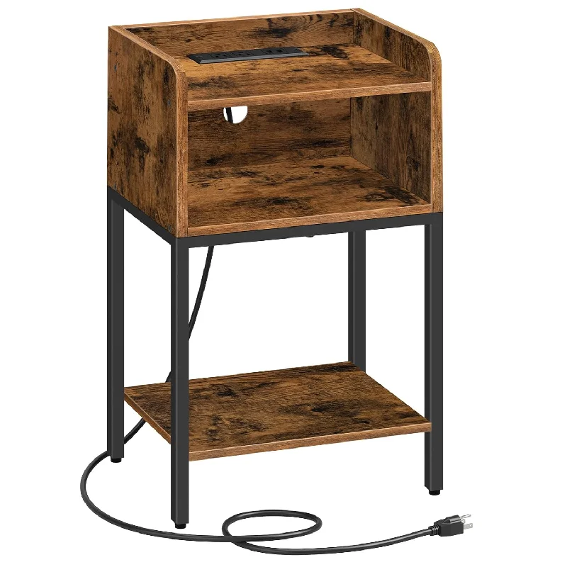 Nightstand With Charging Station, End Table With Open Drawer, Side Table With