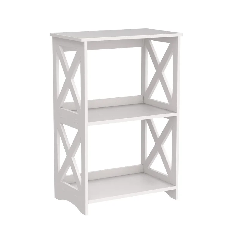 Side Table, End Bedside Table 3 Tier, White Nightstand, Small Bathroom Table S