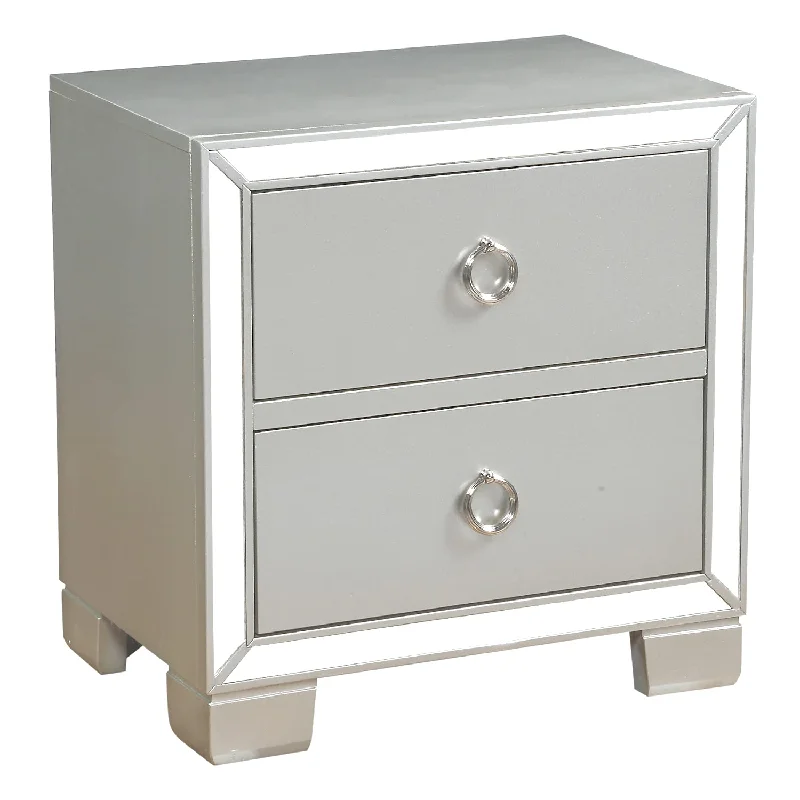 Voeville Ii Square 2-Drawers Wooden Bedroom Nightstand In Platinum Pewter