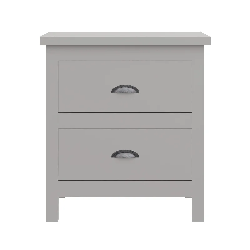 16" Gray Two Drawer Solid Wood Nightstand