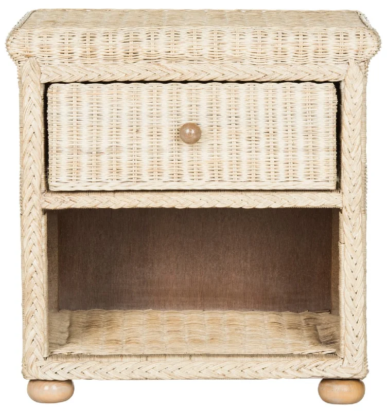 Safavieh Adira Natural White Wash Wicker Nightstand With Drawer And 8"H Storage - White Washed