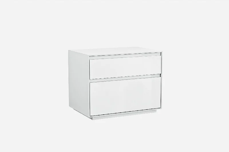 Simplistic White Gloss 2 Drawer Nightstand