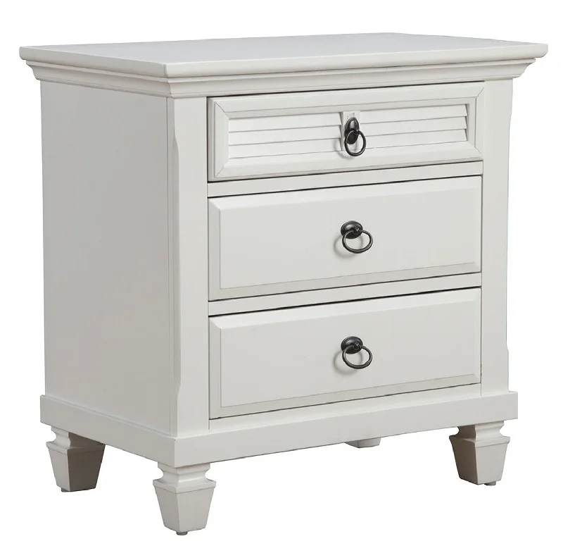 White Plantation 3 Drawer Nightstand