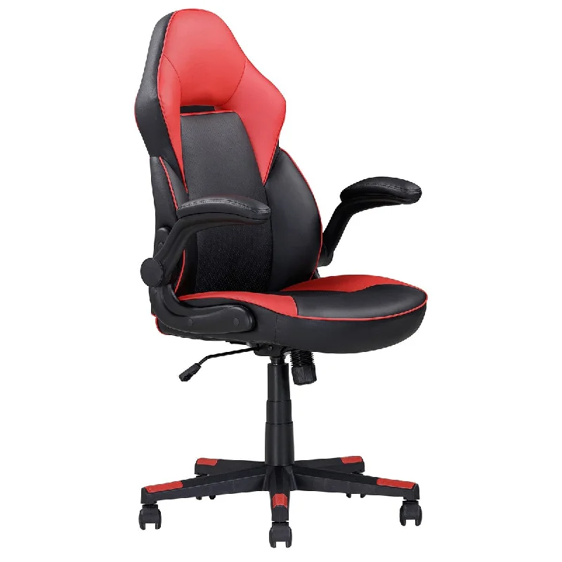 Adjustable Ergonomic Gaming Chair, Faux Leather Upholstered Office Chair w/ 360-degree Swivel and Tilt Control, Black/red